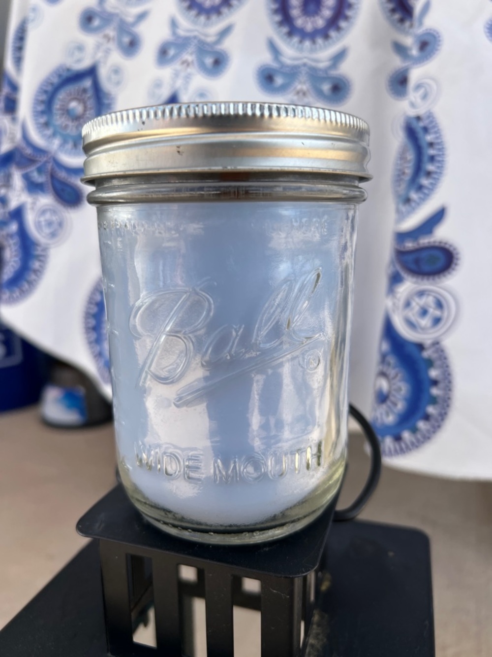 Wood Wick crackle Ball Wide Mouth Mason Jar Candle - Light Blue Water Scented